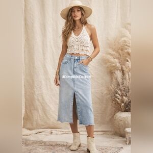 Free People We the Free Come As You Are Denim Midi Skirt - Size 26
